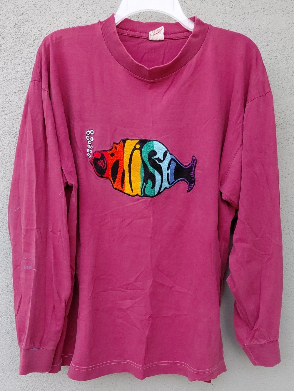 Thrashed Vintage DoubleApple Phish Embroidered Fish Long Sleeve T-shirt Men's 48